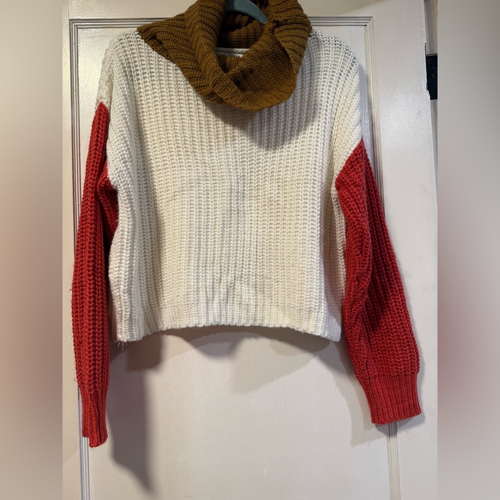 HYFVE Red and White Cowl Neck Sweater